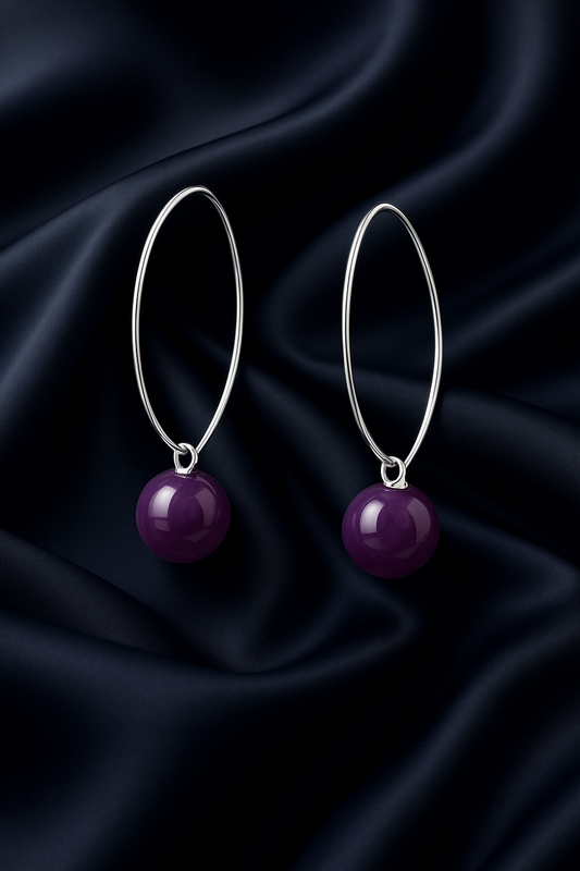 Amethyst Stone Silver Curved Drop Earrings
