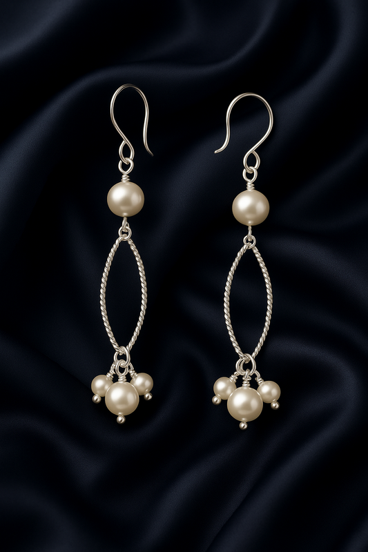 Multiple Freshwater Pearls Chandelier Silver Earrings