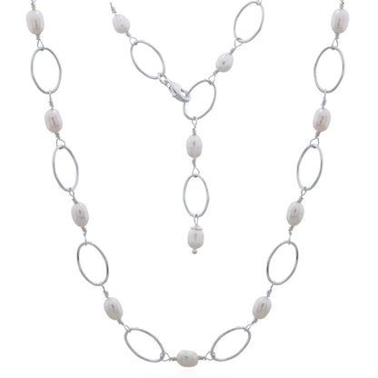 Sterling Silver Large Link Freshwater Pearl Necklace – Modern Elegance