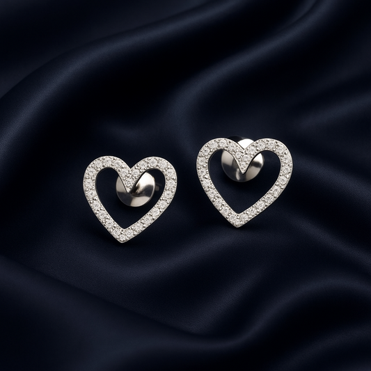 CZ Heart Open 925 Silver Stud Earrings