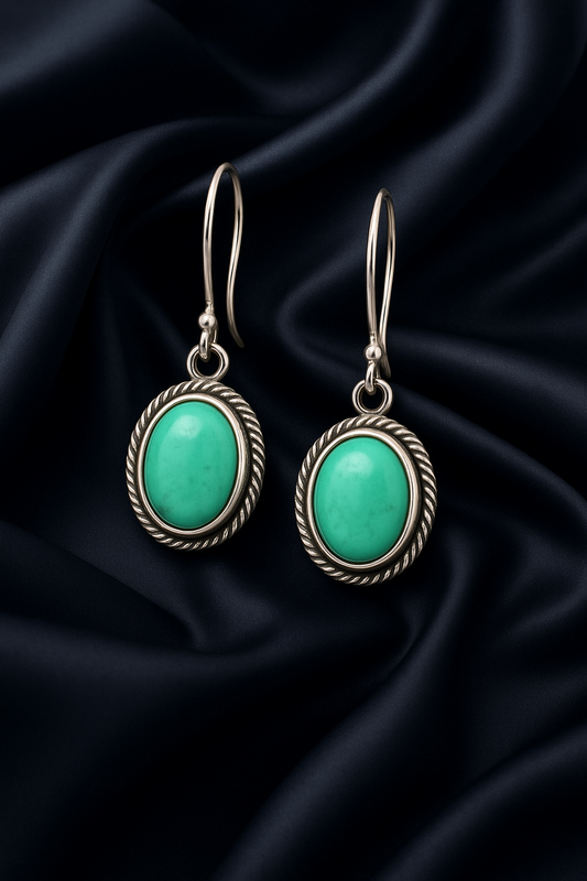 Bold Sterling Silver Green Stone Dangle Earrings