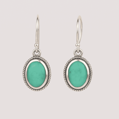 Bold Sterling Silver Green Stone Dangle Earrings