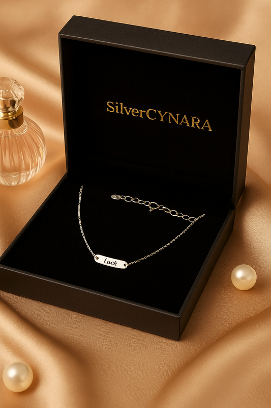 Silver Chain Necklace with “Luck” Disc Plate – Positive Vibes