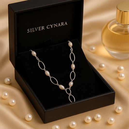 Sterling Silver Large Link Freshwater Pearl Necklace – Modern Elegance