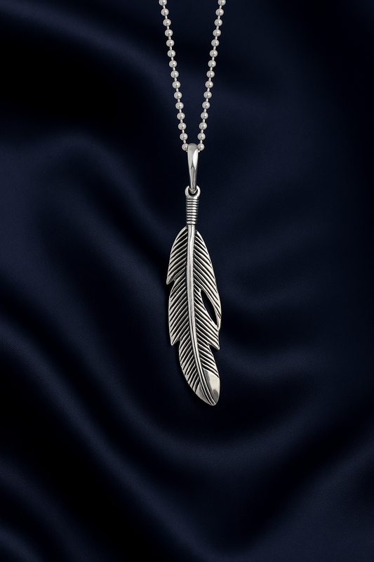 Silver Feather Antiqued Pendant – Boho Luxury Style