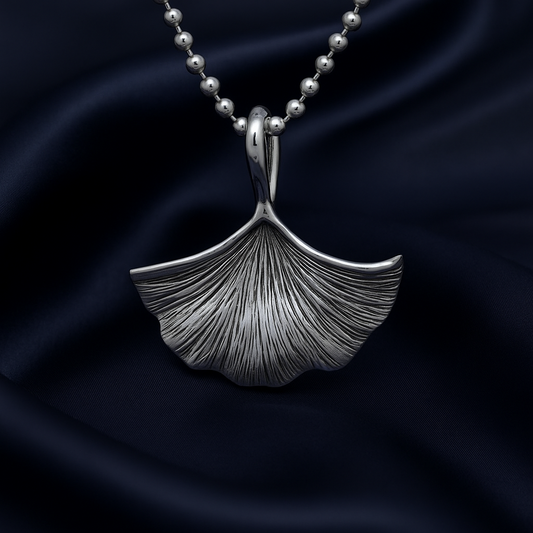 Sterling Silver Ginkgo Leaf Pendant – Symbol of Longevity
