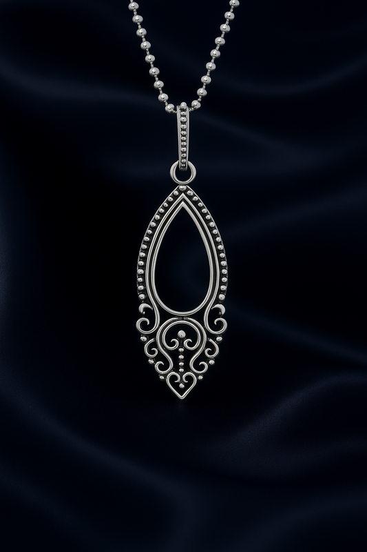 Sterling Silver Openwork Marquise Pendant – Elegant Detailing