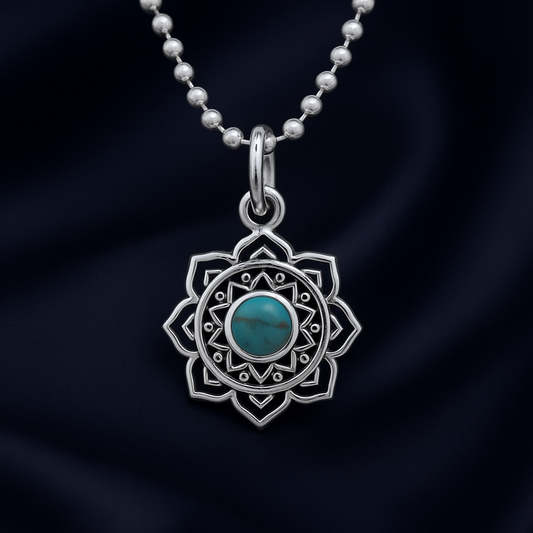 Sterling Silver Green Stone Mandala Pendant – Boho Luxe