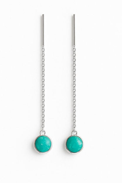 Round Synthetic Turquoise Sterling Silver Thread Earrings