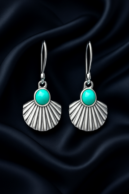 Scallop Green Stone 925 Sterling Silver Dangle Earrings