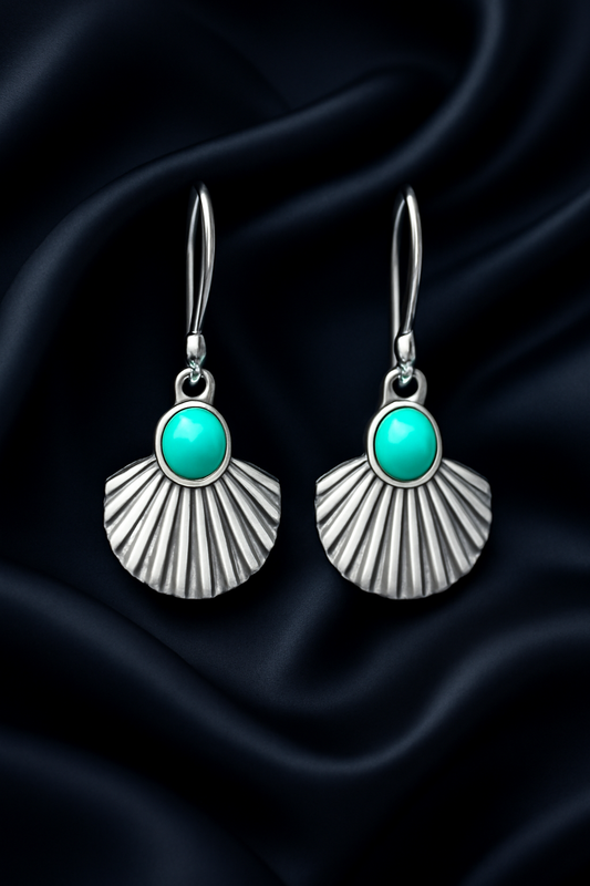 Scallop Green Stone 925 Sterling Silver Dangle Earrings