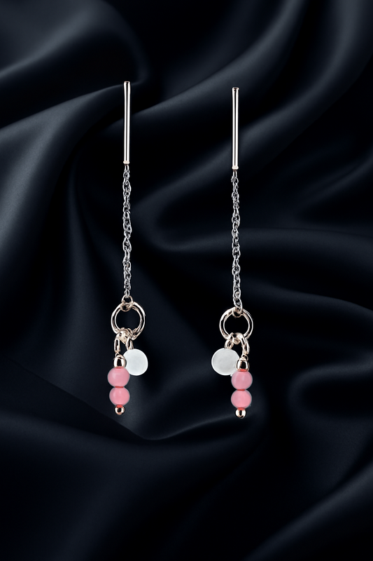 Tourmaline Bead Pair with Tag Silver Threader Earrings