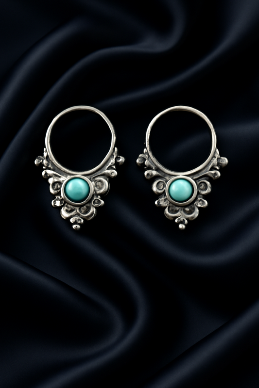 Sterling Silver Antique Green Synthetic Stone Gypsy Septum Rings