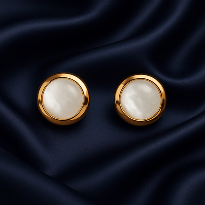 Mother of Pearl Classic Round 925 Silver Gold Plated Earrings