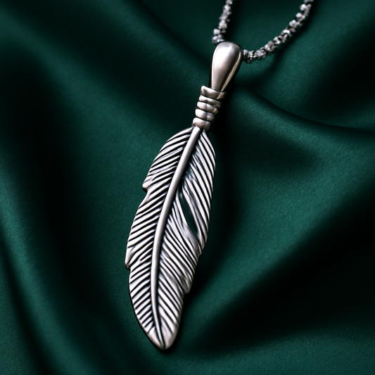 Silver Feather Antiqued Pendant – Boho Luxury Style