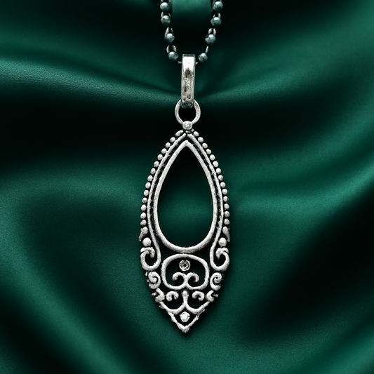 Sterling Silver Openwork Marquise Pendant – Elegant Detailing