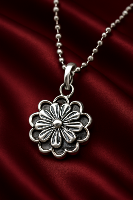 Carved Flower Sterling Silver Pendant – Timeless Bloom