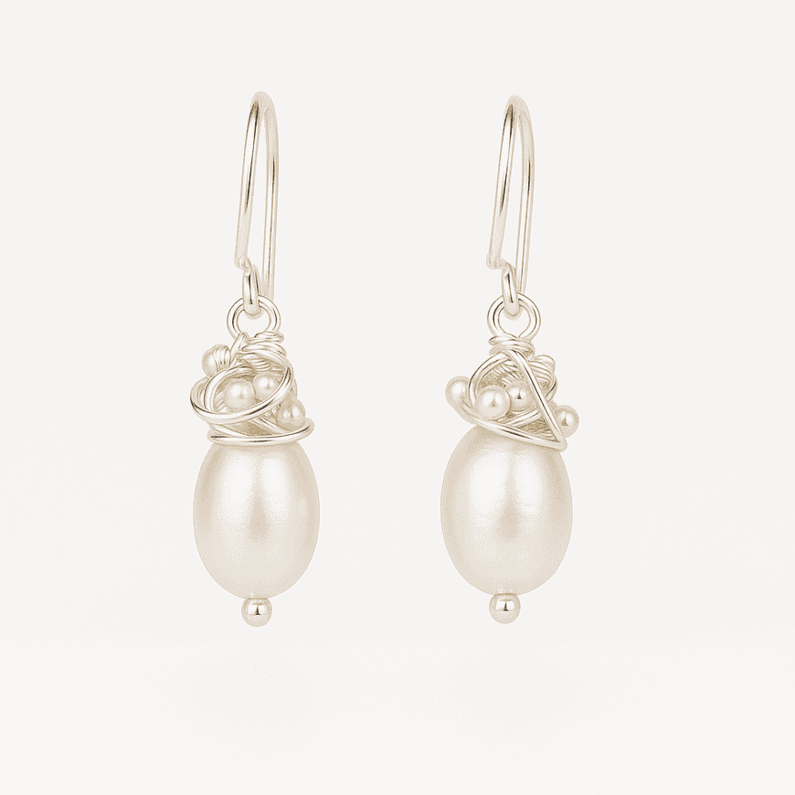 Spiral Wire Pearl Earrings | Handcrafted 925 Silver Drops